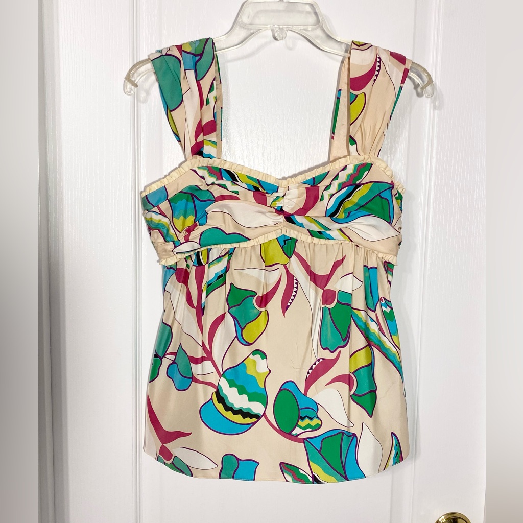 Y2k Marc Jacobs Silk Floral Print Ruffle Trim Sleeveless Blouse Size 4
